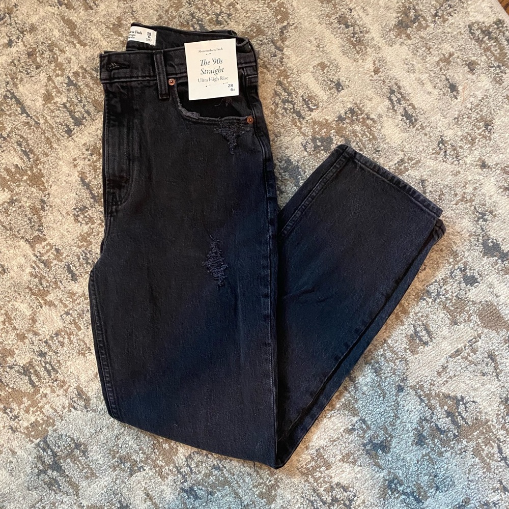 Abercrombie 90s Straight Ultra High Rise Black Jeans